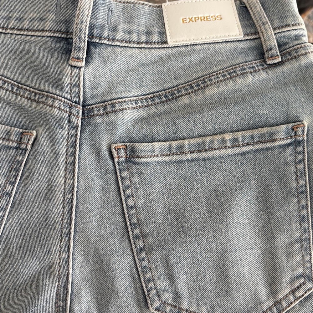 Express Wide Leg High Rise Light Blue Jeans with Distressed Knees Size 27 - Picture 10 of 11